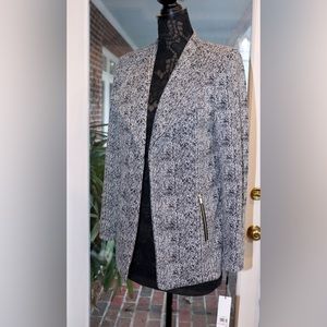Calvin Klein Black/White Blazer with Gold Zipper Pockets is NWT